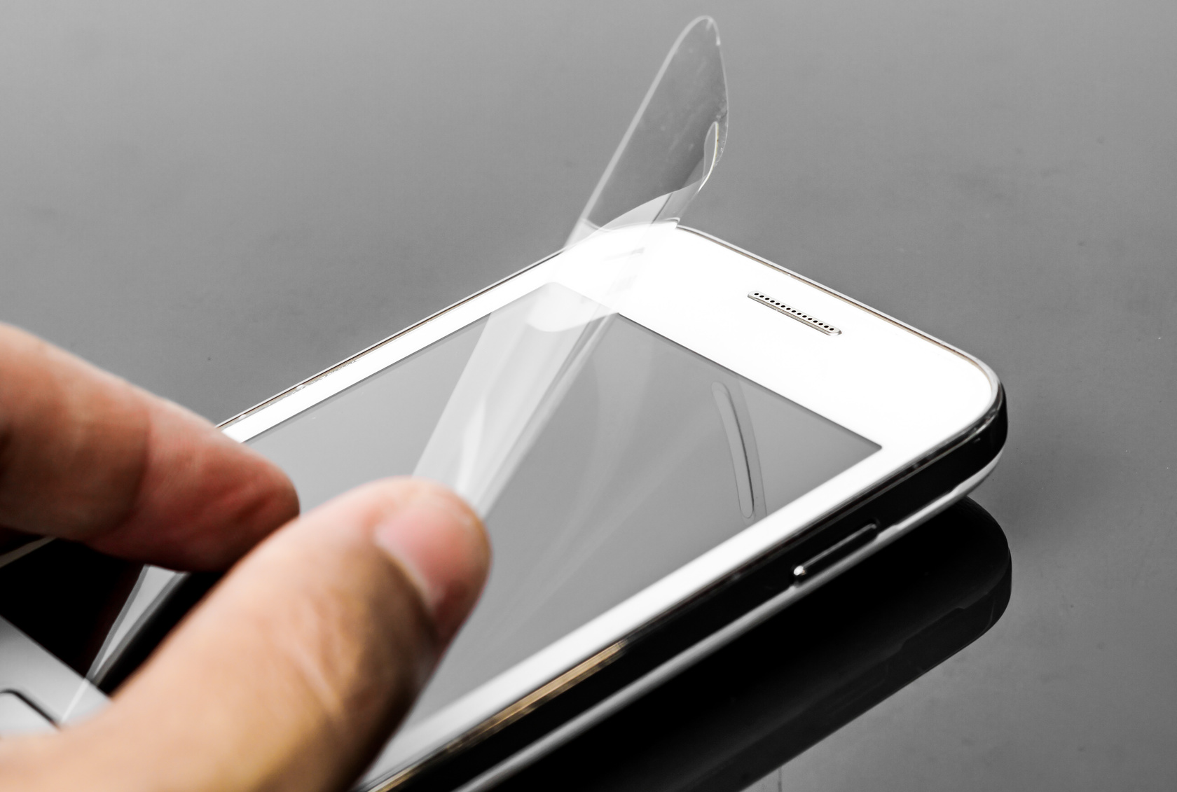 protective film on a smartphone